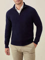 Herren Kaschmir-Pullover mit Reißverschluss, Mitternachtsblau, aus Italien, elegantes Design.