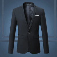 Schwarzer Herrenanzug, Slim Fit, einreihig, Business-Casual, hochwertig, elegant.