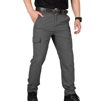 Graue taktische Herren-Cargohose, wasserfest, verschleißfest, mit mehreren Taschen.