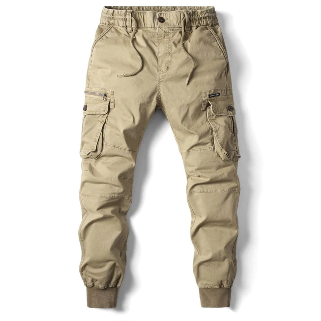 Cargo-Hose für Herren, beige, Baumwolle, mit Taschen, lässig, modisch, bequem.