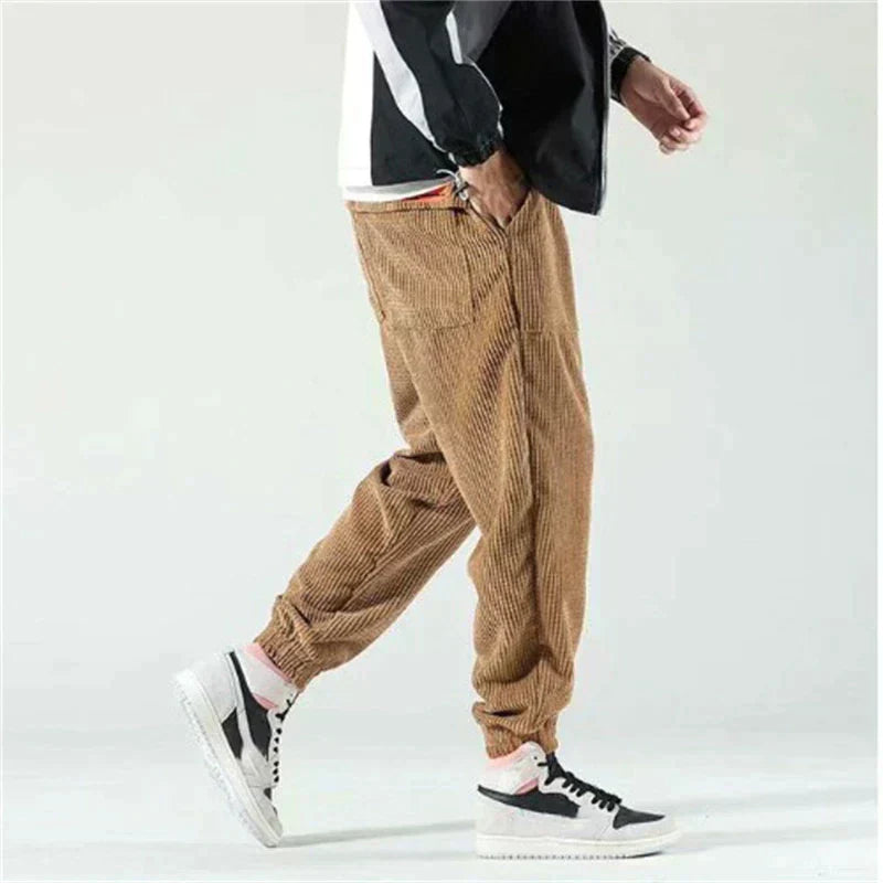 Braune Cordhose für Herren, Jogger-Stil, lässig, Hip-Hop, Frühling/Sommer, Harajuku-Mode.