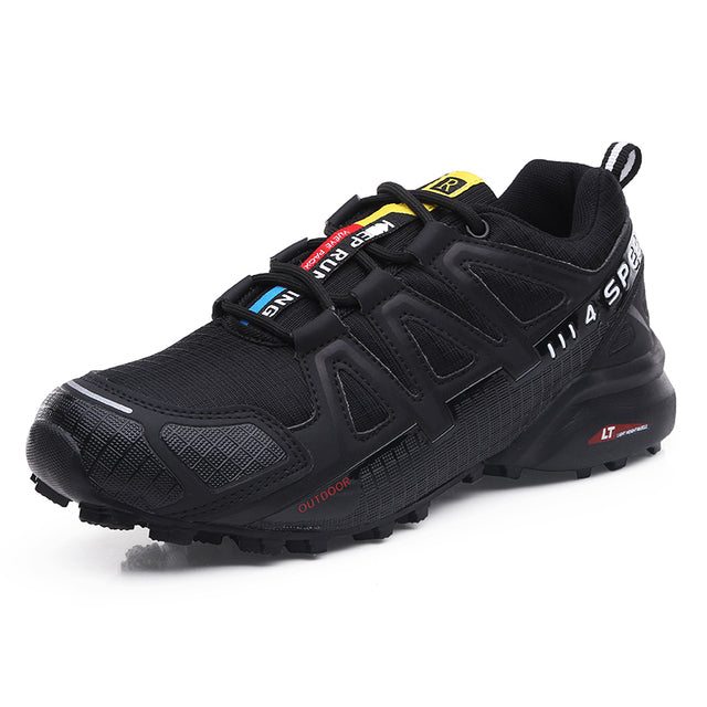 Schwarzer Herren-Wanderschuh, atmungsaktiv, Mesh, Outdoor, rutschfest, sportlich.