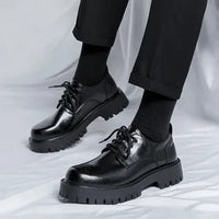 Schwarze Herren-Leder-Oxfords, Plattform, rutschfest, lässig, dicke Sohle, modisch.