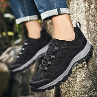 Schwarze Wanderschuhe, rutschfeste Sohle, Outdoor, robust, bequem, Herren, Damen.