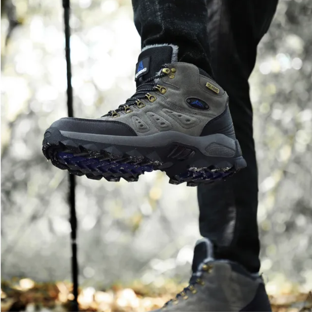 Grauer Wanderschuh Herren, wasserdicht, rutschfeste Sohle, Outdoor, Trekking, robust.