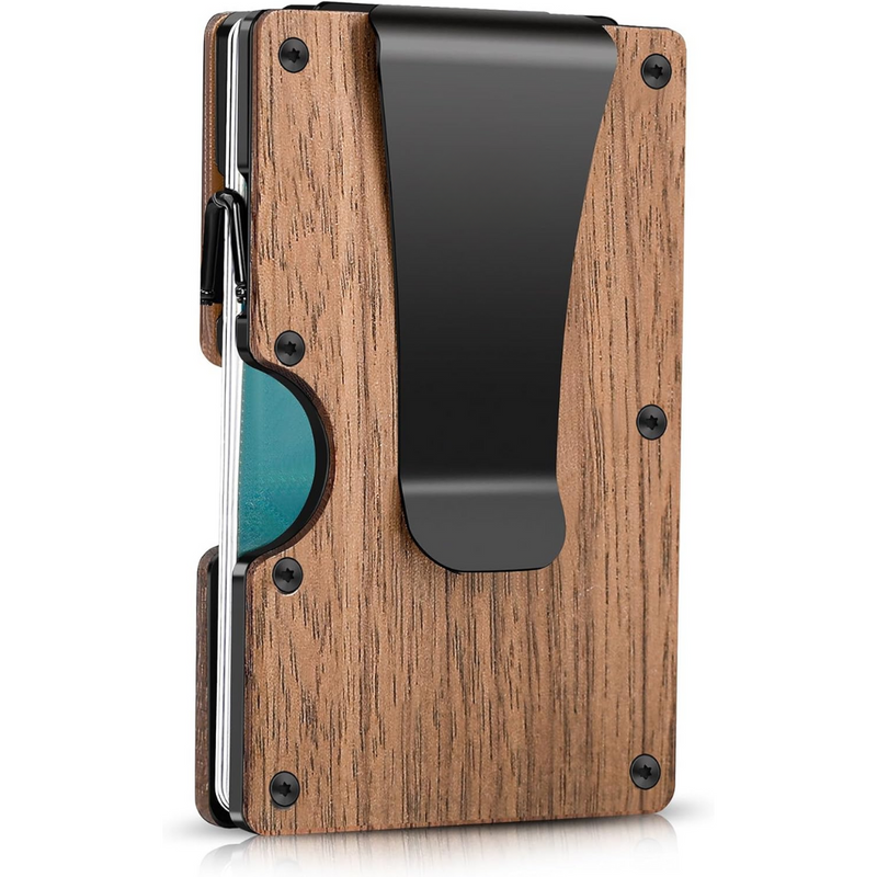 Minimalistisches Holz-Portemonnaie mit Geldklammer, RFID-Schutz, schlankes Design, Herrenaccessoire.
