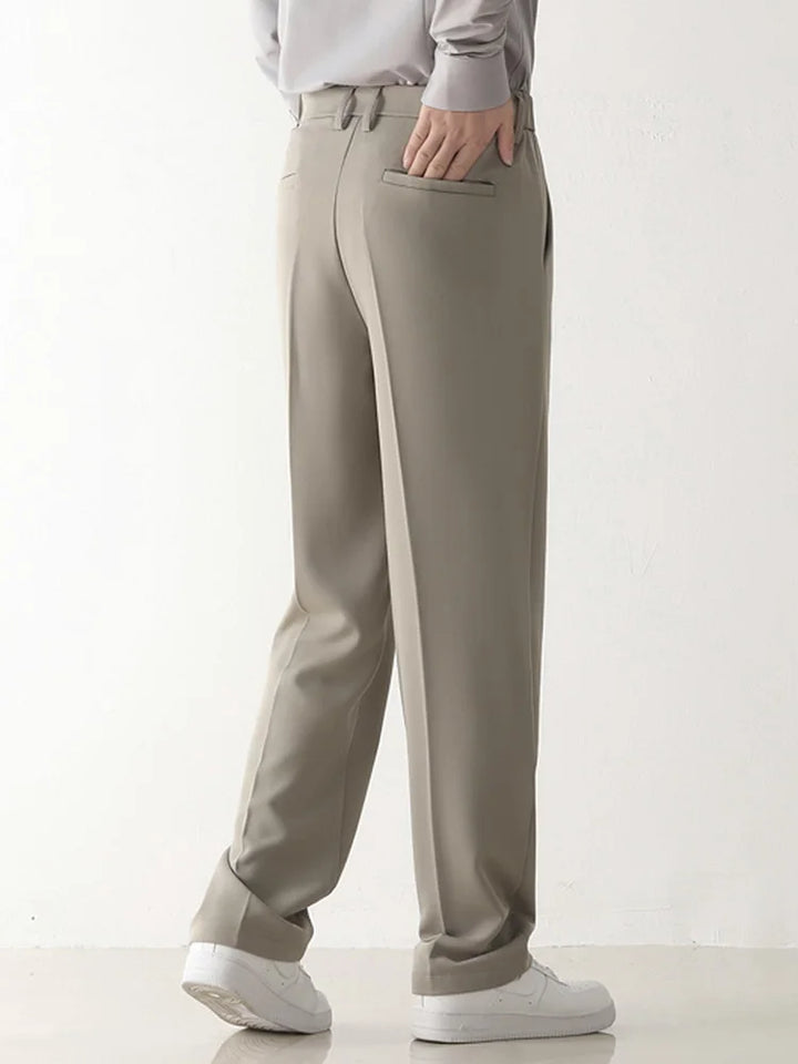 Beige Herrenhose, Polyester, locker, gerade geschnitten, modisch, koreanischer Stil.