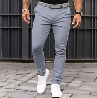 Graue Herren-Chinohose, schmal geschnitten, mit Gürtel, ideal für Freizeitmode.