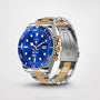 Luxus-Smartwatch mit blauem Zifferblatt, Edelstahlarmband, Herzfrequenzmesser, stilvoll.