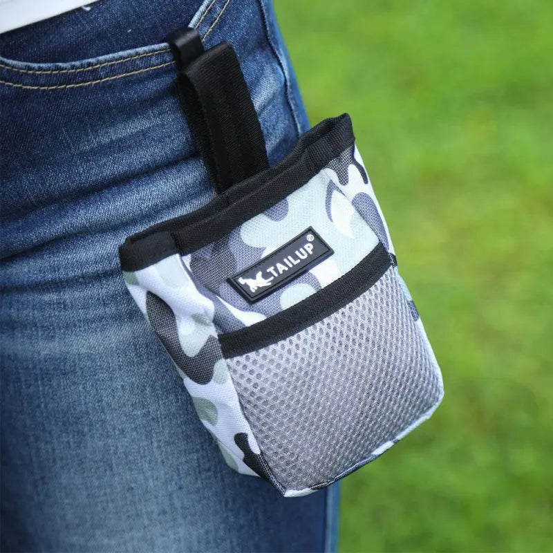 Hundetraining Leckerli-Tasche, grau, Camouflage, mit Clip, für Snacks, Outdoor, Agility.