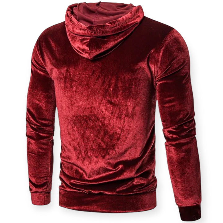 Roter Samt-Hoodie für Herren, langärmelig, modisch, bequem, Kapuzenpullover.