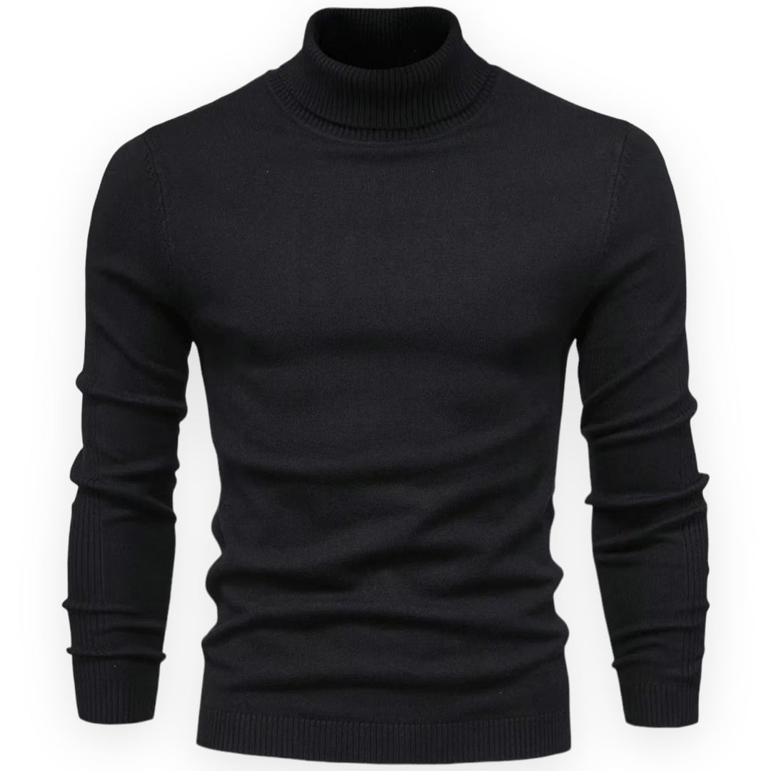 Schwarzer Rollkragenpullover Herren, Strick, Langarm, elegant, warm, modisch.