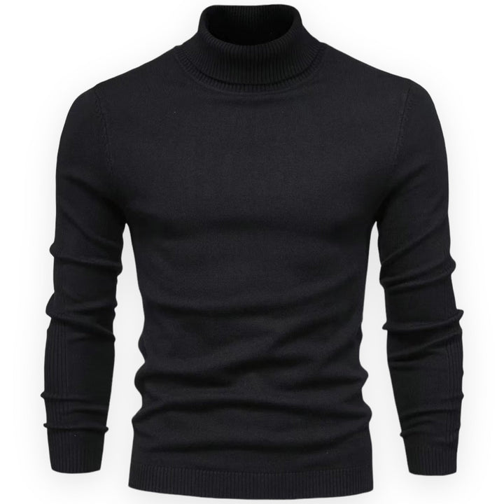 Schwarzer Rollkragenpullover Herren, Strick, Langarm, elegant, warm, modisch.