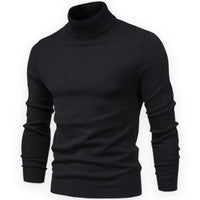 Schwarzer Rollkragenpullover Herren, langärmelig, Strick, elegant, warm, modisch.