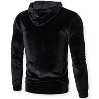 Schwarzer Samt-Hoodie für Herren, langärmelig, modisch, bequem, ideal für Herbst/Winter.