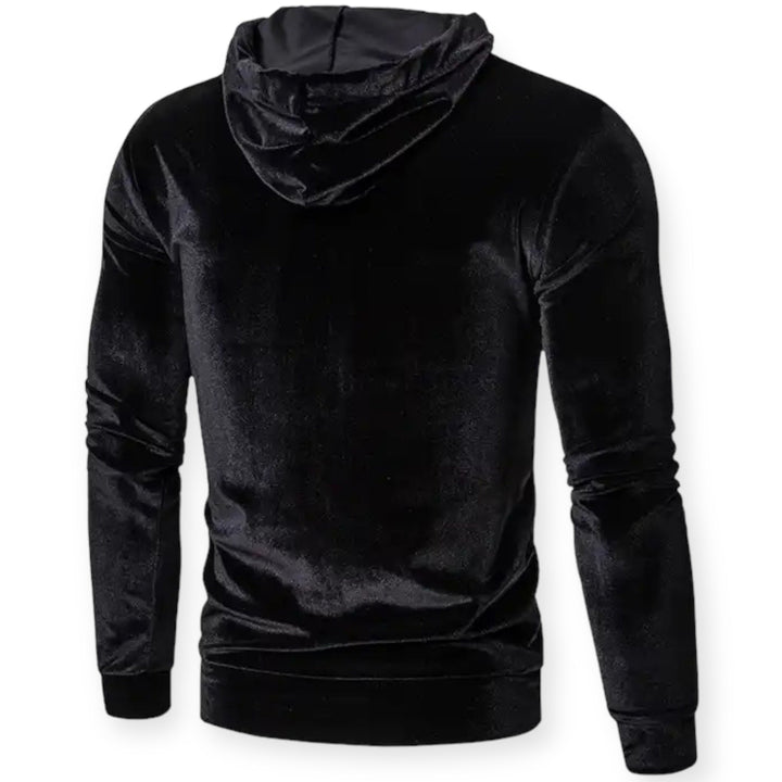 Schwarzer Samt-Hoodie für Herren, langärmelig, modisch, bequem, ideal für Herbst/Winter.