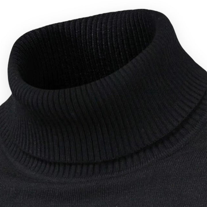Schwarzer Rollkragenpullover aus Baumwolle, gerippt, modisch, warm, für Herbst und Winter.