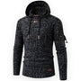 Schwarzer Herren-Hoodie mit Kapuze, Strickmuster, Kordelzug, Langarm, modisch, bequem.