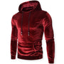 Roter Samt-Hoodie für Herren, Kapuzenpullover, modisch, bequem, mit Kordelzug.