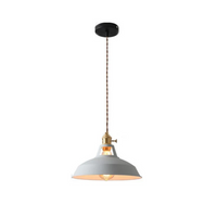 Graue Pendelleuchte aus Metall mit goldenen Akzenten, ideal für moderne Innenräume.