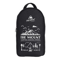 Schwarzer Camping-Rucksack mit Bergmotiv, ideal für Outdoor-Aktivitäten und Wandern.