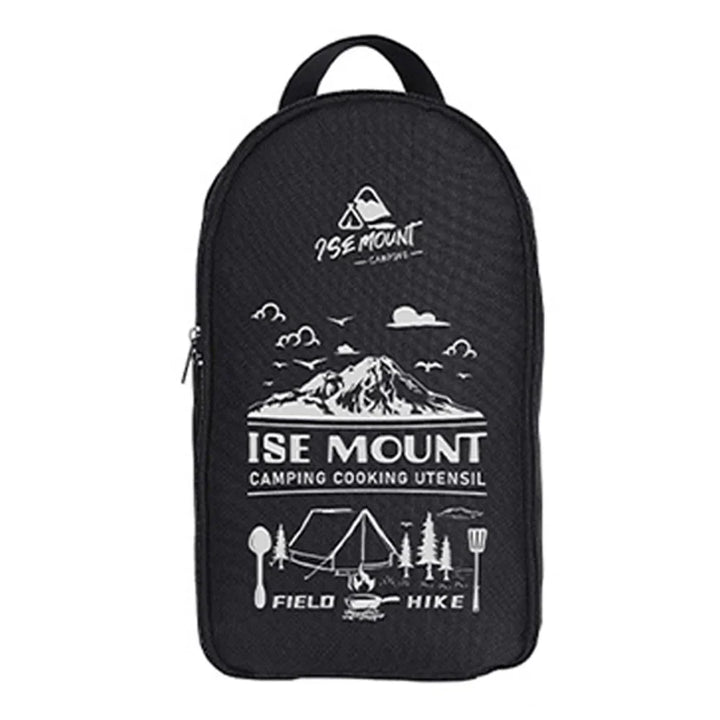 Schwarzer Camping-Rucksack mit Bergmotiv, ideal für Outdoor-Aktivitäten und Wandern.