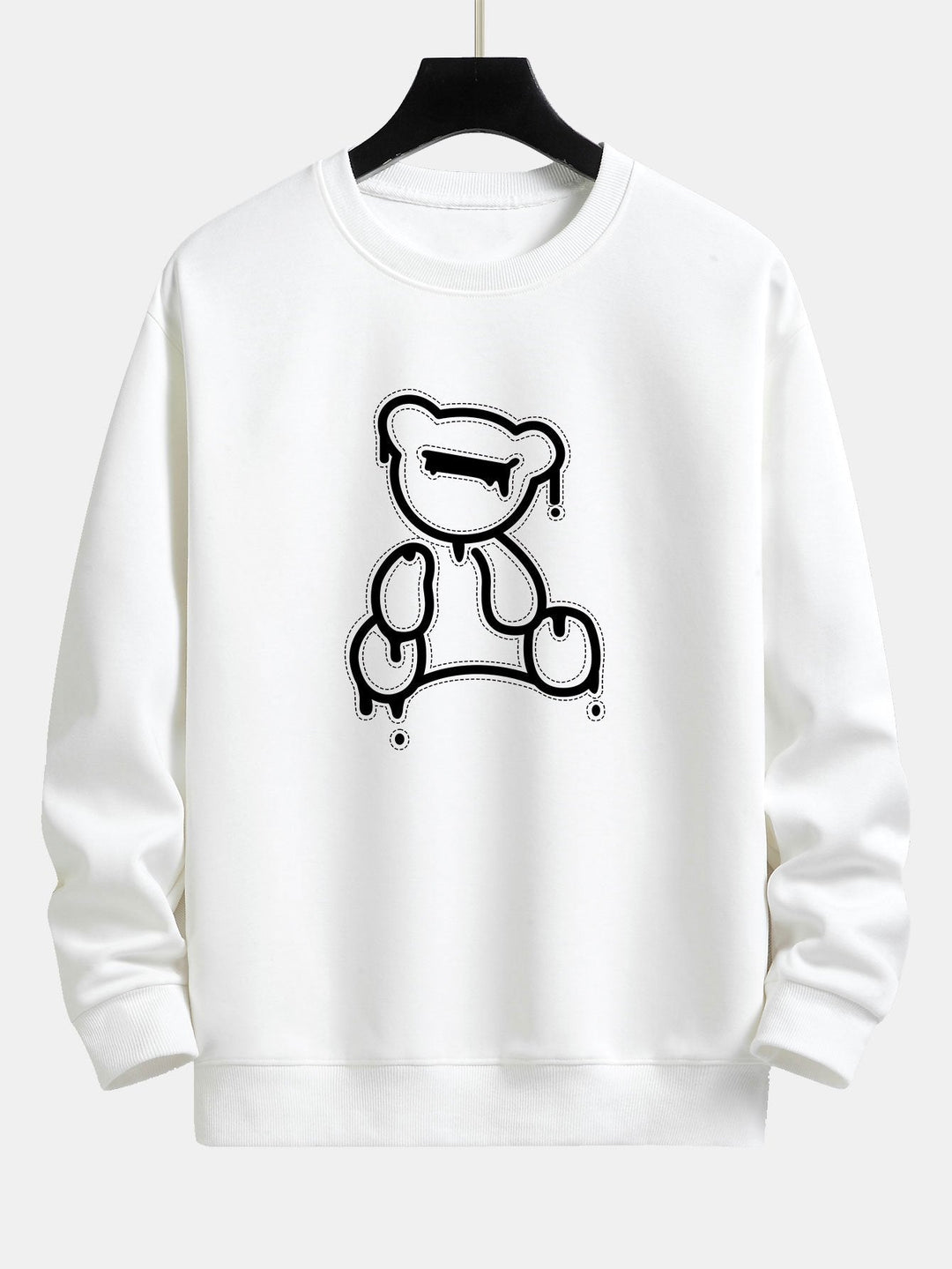 Weißer Pullover mit abstraktem Bärenmotiv, Unisex, Baumwolle, modisch, lässig.