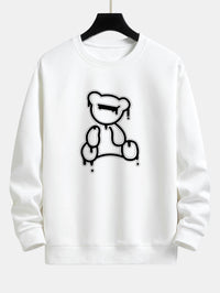 Weißer Pullover mit abstraktem Bärenmotiv, Unisex, Baumwolle, modisch, lässig.
