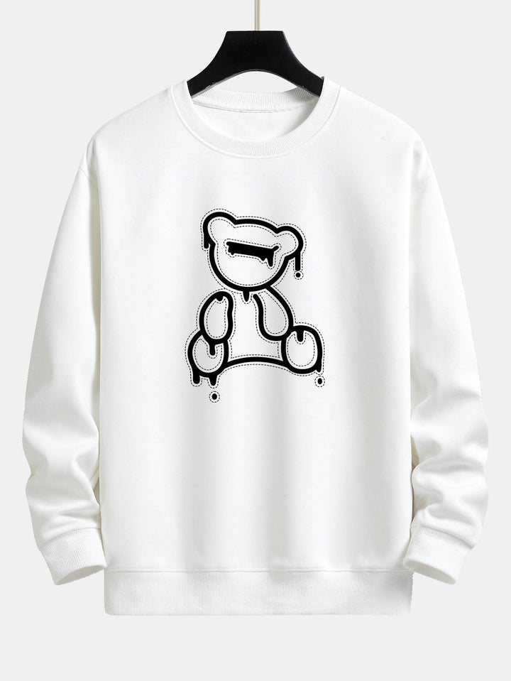 Weißer Pullover mit abstraktem Bärenmotiv, Unisex, Baumwolle, modisch, lässig.