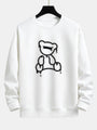 Weißer Pullover mit abstraktem Bärenmotiv, Unisex, Baumwolle, modisch, lässig.