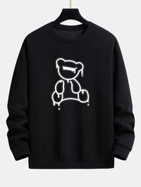 Schwarzer Pullover mit weißem Bären-Design, Unisex, Baumwolle, modisch, lässig.