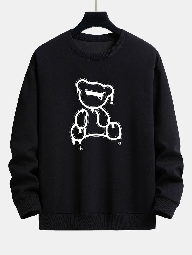 Schwarzer Pullover mit weißem Bären-Design, Unisex, Baumwolle, modisch, lässig.