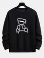 Schwarzer Pullover mit weißem Bären-Design, Unisex, Baumwolle, modisch, lässig.
