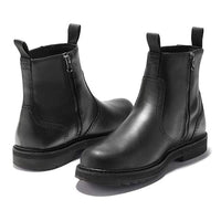 Schwarze Lederstiefel mit Reißverschluss, Chelsea-Stil, Herrenmode, elegante Schuhe.