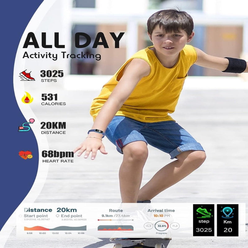 Junge beim Skateboarden, gelbes Tanktop, Aktivitäts-Tracking, Fitness, Schritte, Kalorien, Herzfrequenz.