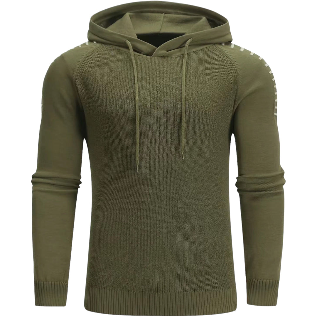 Grüner Kapuzenpullover Herren, Strick, Langarm, Freizeitmode, Baumwolle, Herbst Winter.