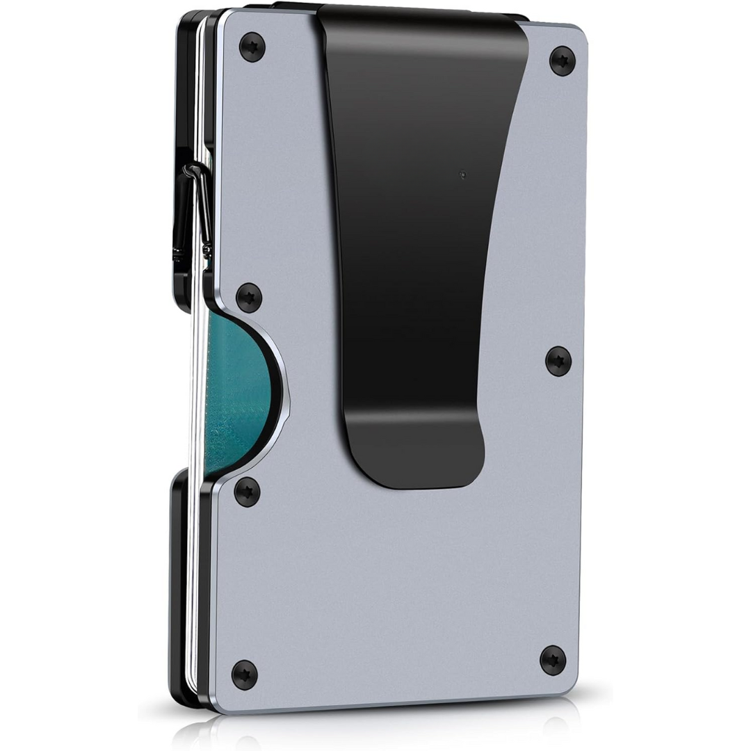 Metall-Geldbörse mit RFID-Schutz, silber, minimalistisches Design, Kartenhalter, Herrenaccessoire.