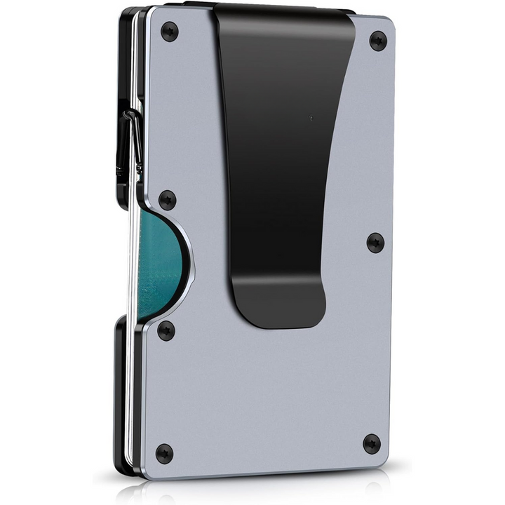 Metall-Geldbörse mit RFID-Schutz, silber, minimalistisches Design, Kartenhalter, Herrenaccessoire.