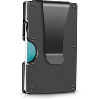 Schwarzer minimalistischer RFID-Blocker-Geldclip aus Metall für Karten und Bargeld.