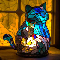 Buntes Tiffany-Katzenlampe aus Glas, leuchtend, dekorativ, für Wohnzimmer oder Schlafzimmer.