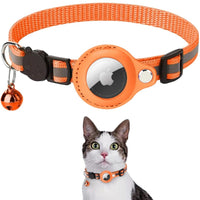 Orange Katzenhalsband mit AirTag-Halterung und Glocke, reflektierend, für Haustierortung.