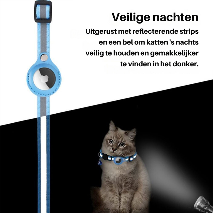 Reflektierendes Katzenhalsband mit Glocke, blau, für Sicherheit bei Nacht.