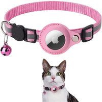 Rosa Katzenhalsband mit AirTag-Halterung und Glöckchen, Haustierzubehör, Sicherheitstracker.