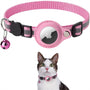Rosa Katzenhalsband mit AirTag-Halterung und Glöckchen, Haustierzubehör, Sicherheitstracker.