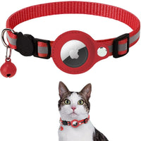 Rotes Katzenhalsband mit AirTag-Halterung und Glocke, reflektierend, verstellbar, Nylon.