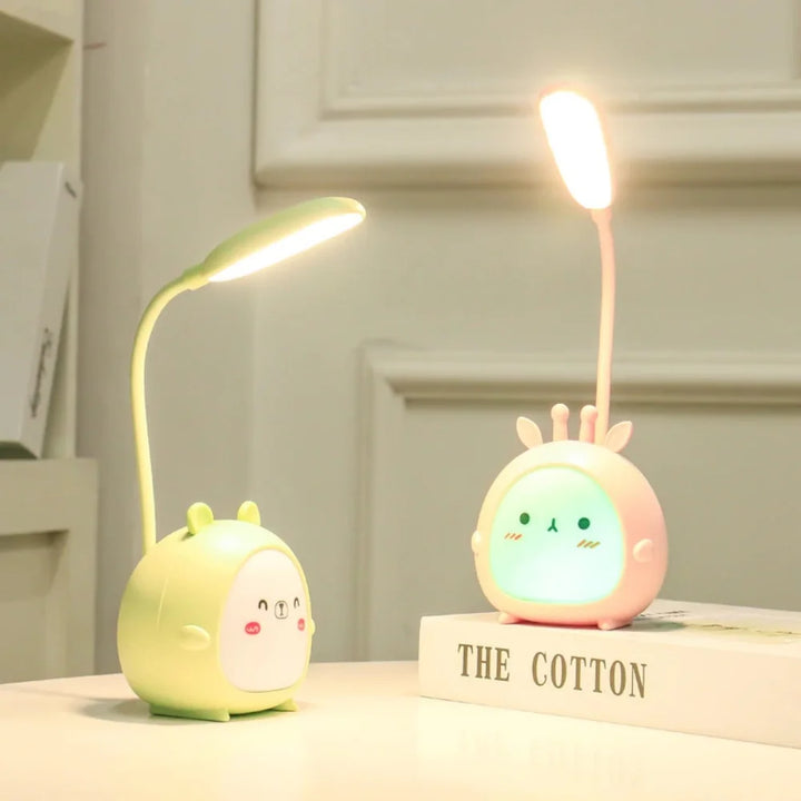 Niedliche LED-Tischlampe für Kinder, grün und rosa, USB, augenschonend, Nachtlicht.