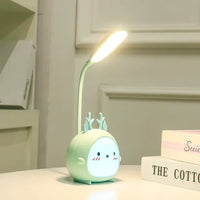 Grüne LED-Tischlampe für Kinder, USB, augenschonend, ideal zum Lesen im Schlafzimmer.