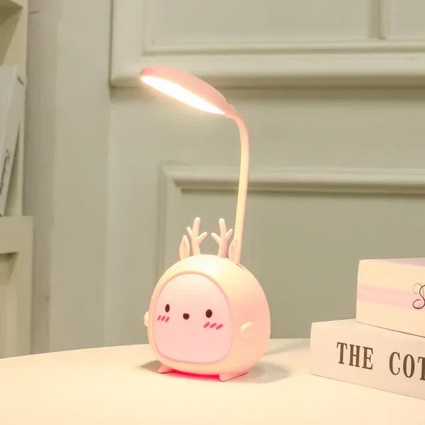 Kinder-Nachttischlampe, rosa, LED, USB, Augenschutz, Leselampe, Schlafzimmer, Rentier-Design.