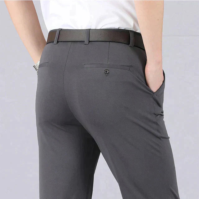Graue Herren-Hose, hohe Taille, Business-Casual, Frühling/Sommer, elastisch, klassisch.