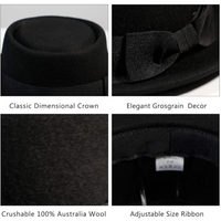 Schwarzer Fedora-Hut aus 100% australischer Wolle mit eleganter Grosgrain-Dekoration.